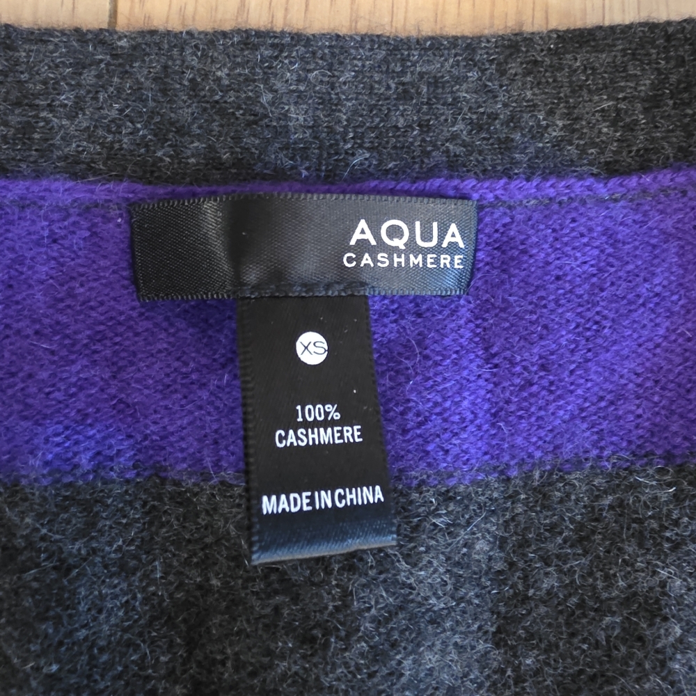Aqua Striped Cashmere Button Up Cardigan- XS - Picture 2 of 13